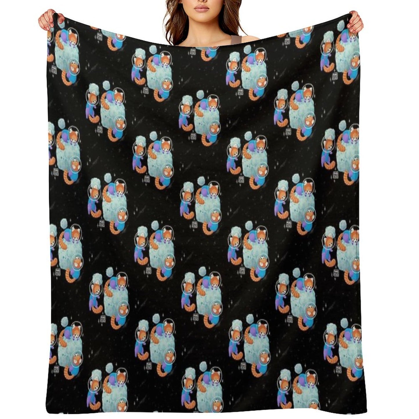 Red Space Pandas Gift-ready Throw Blanket