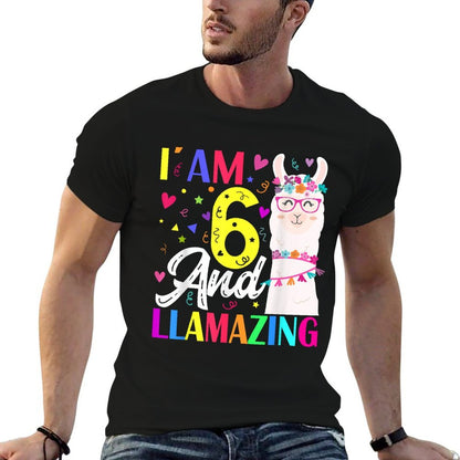 I Am 6 Years Old And Llamazing Llama 6th Birthday  Wrinkle-resistant T-Shirt