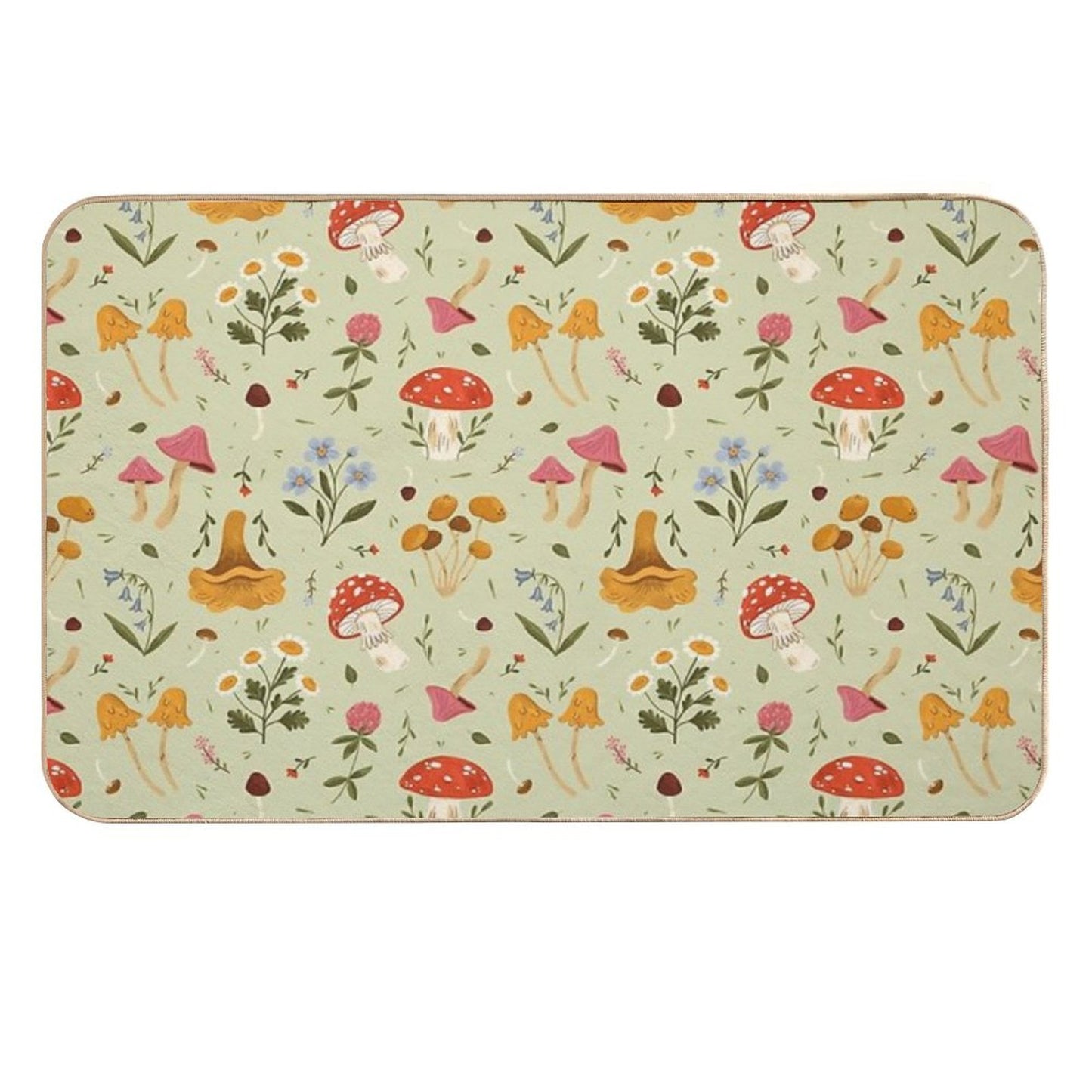 Mushrooms And Wildflowers  Easy To Clean Bath Mat