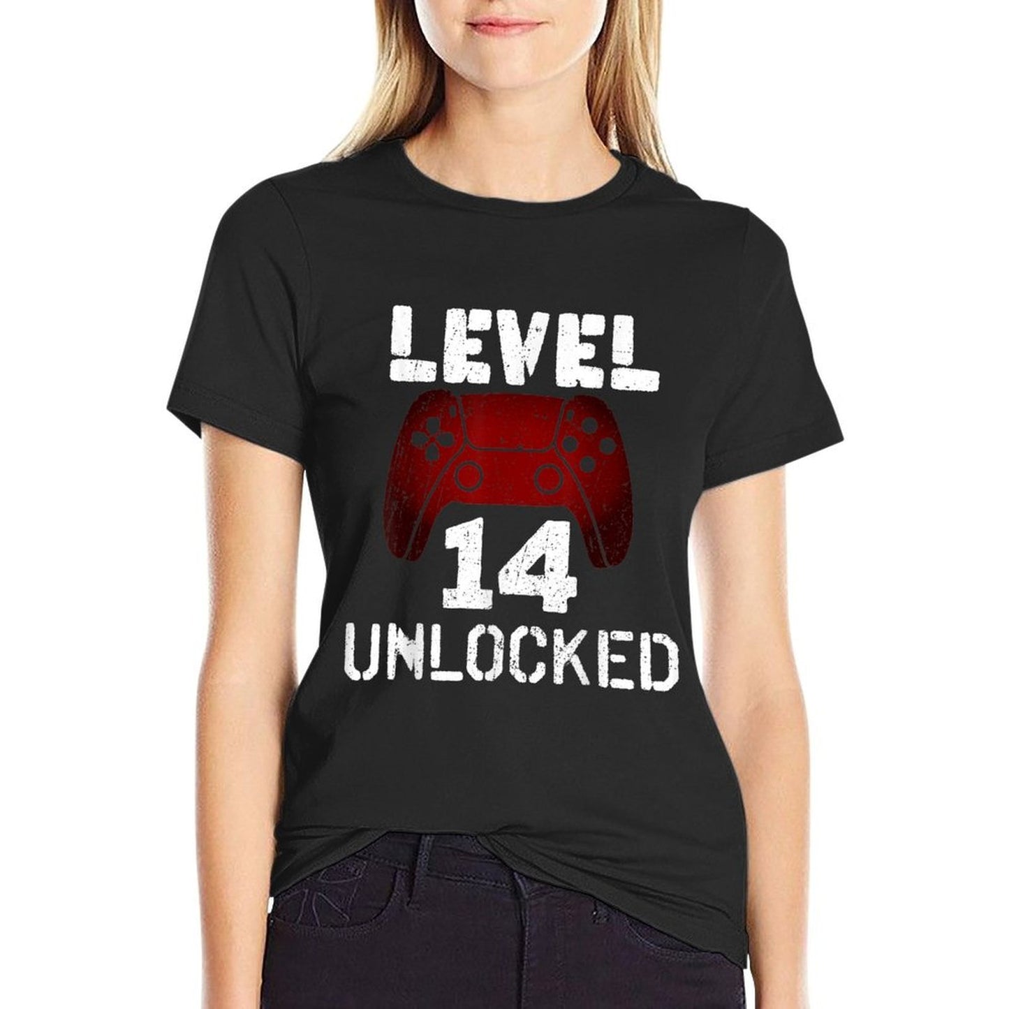 Level 14 Unlocked Funny Video Gamer 14th Birthday  Trendy Pattern T-Shirt