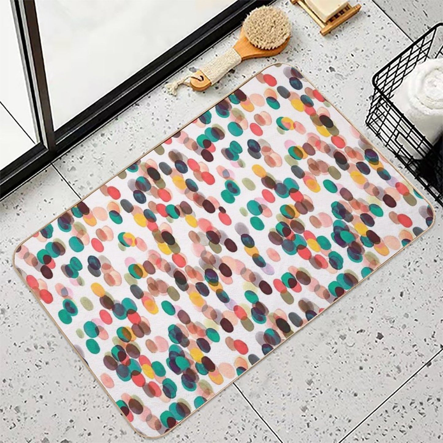 Tropical Rain Dots - Orange Green Yellow  Rapid-Drying Bath Mat