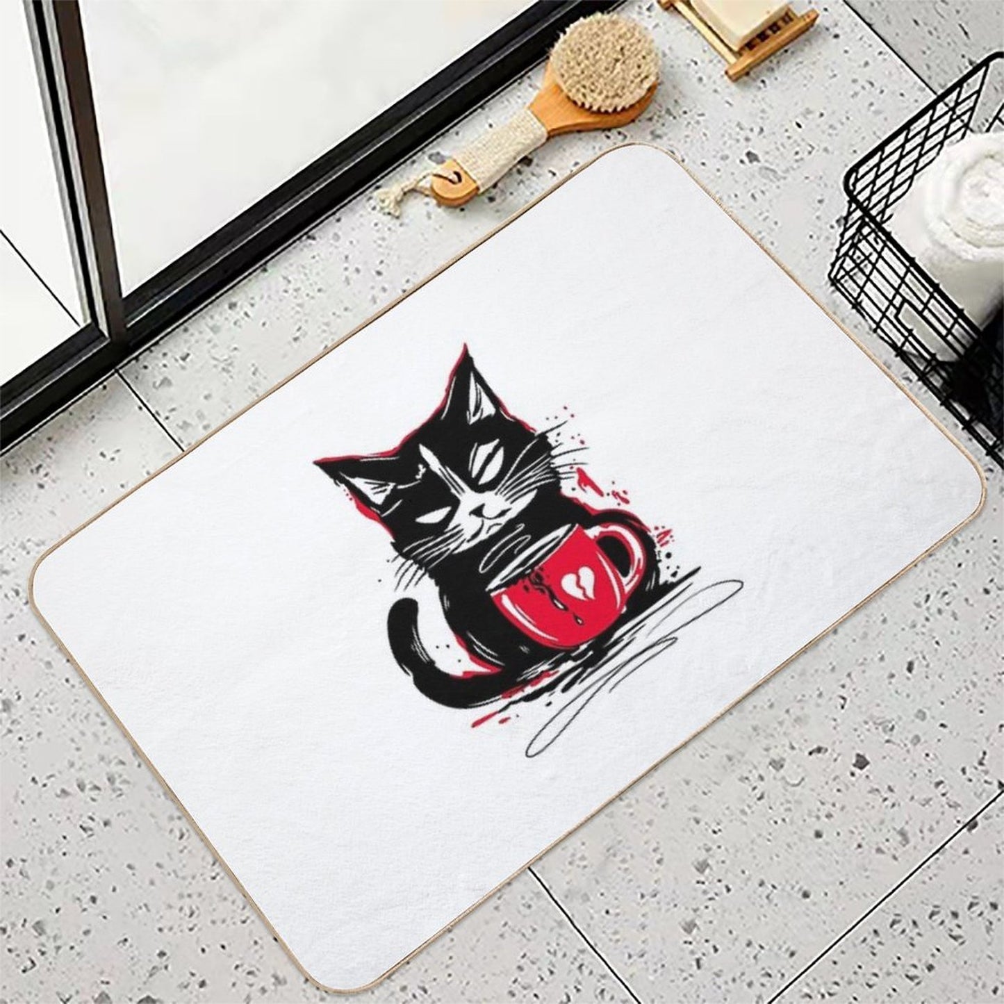 Coffee Cat Morning Grouch Coffee Cat  Dirt-Trapping Bath Mat