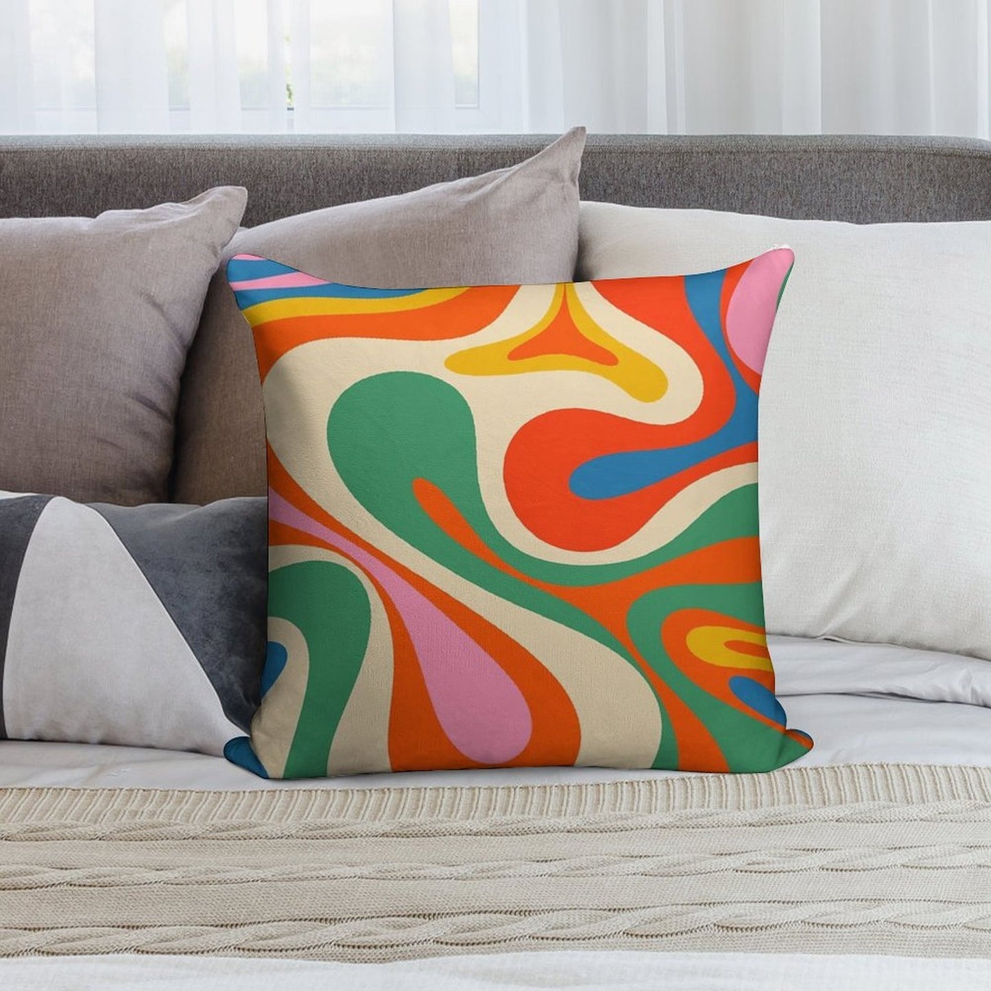 Mod Swirl Colorful Retro Abstract Pattern in Rainbow Pop Colours Soft High-Density Material Throw Pillow