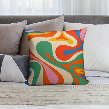 Mod Swirl Colorful Retro Abstract Pattern in Rainbow Pop Colours Soft High-Density Material Throw Pillow