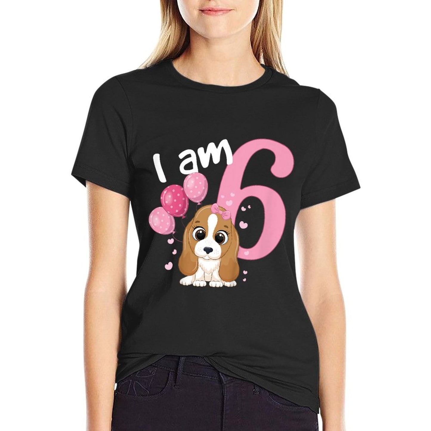 Kids 6th Birthday Girls Dog Girl Birthday 6 Years Old Puppy  Tagless Design T-Shirt