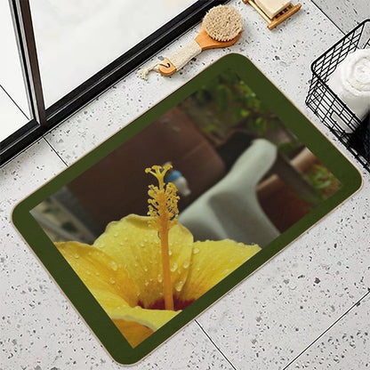 Bright Yellow Hibiscus Bloom in Sunlight  Repositionable Bath Mat