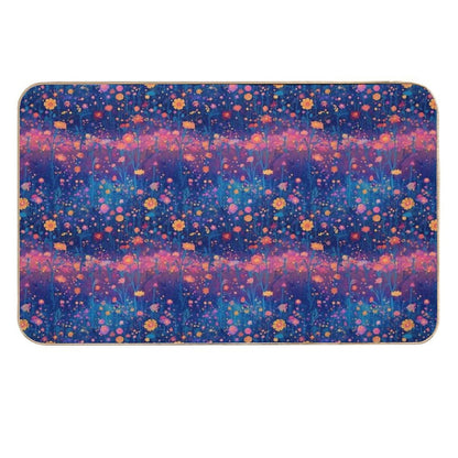 Field of Neon Cosmic Wildflowers  Non-Slip Bath Mat