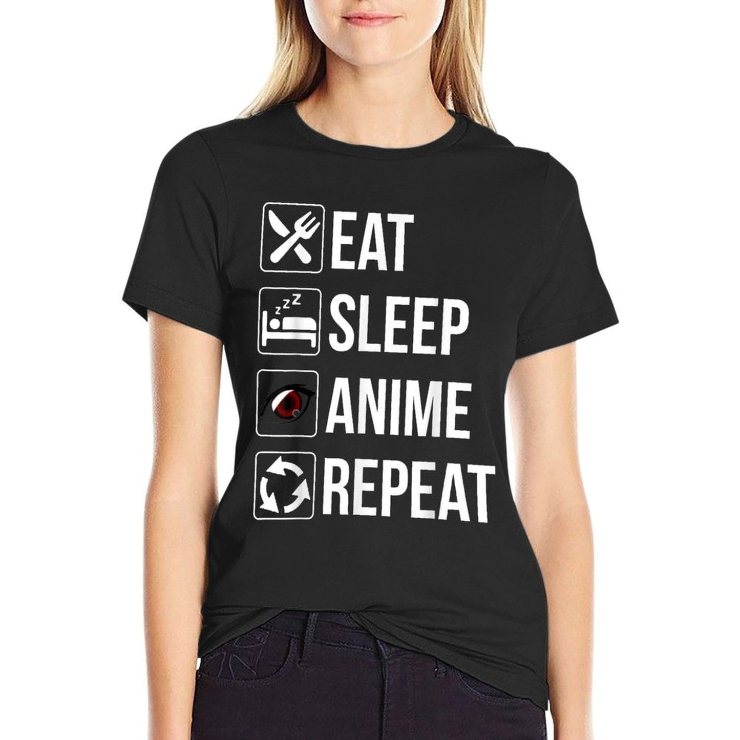 Funny Eat Sleep Anime Repeat  Graphic-printed T-Shirt