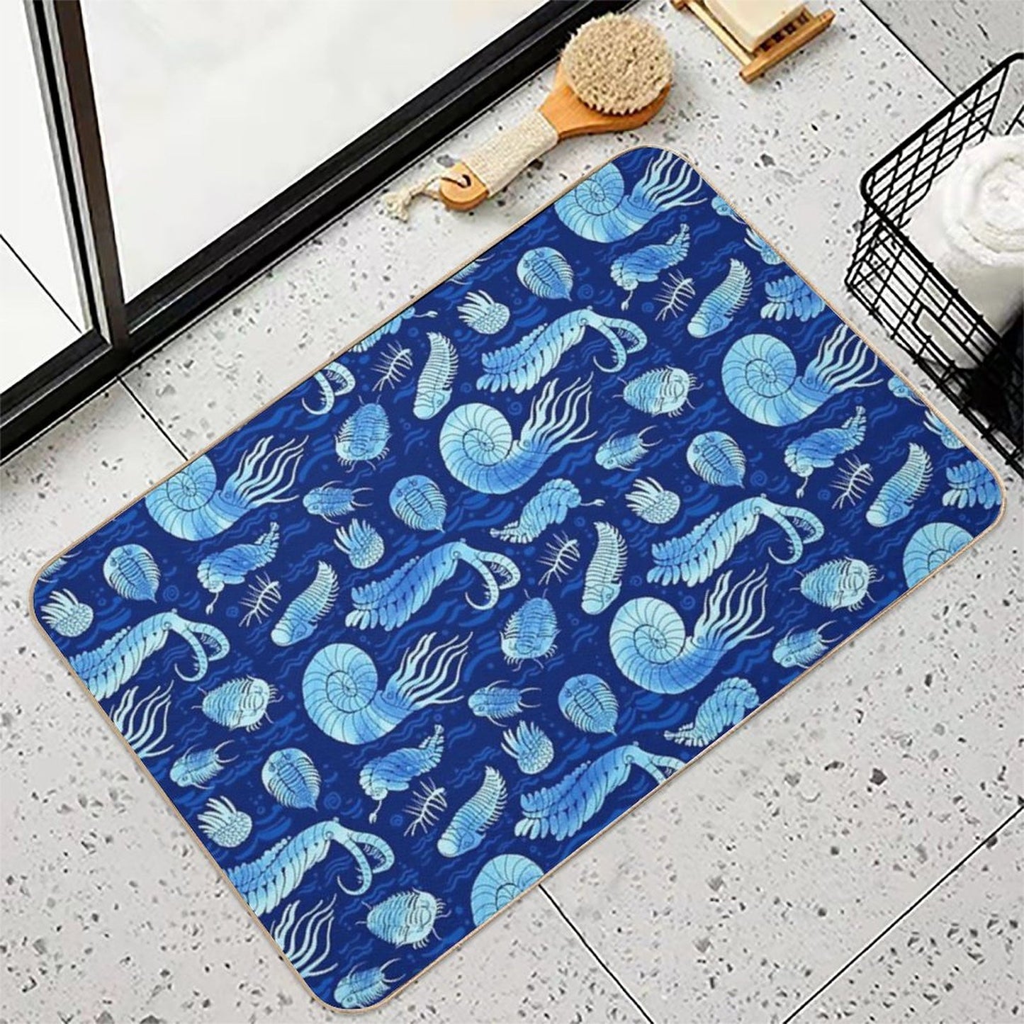 Ancient Sea Animals Trilobites, Anomalocaris, Wiwaxia And Others on Dark Bg  Toxin-Free Bath Mat