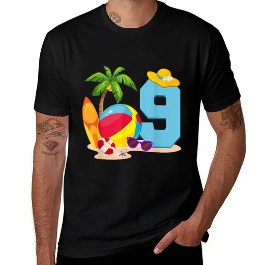 9 Year Old Beach Ball Pool Party Birthday Summer Vacation  Graphic-printed T-Shirt