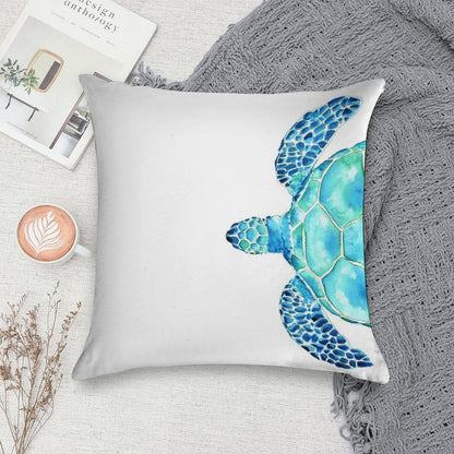 Coastal. Sea Turtle. Watercolor Painting. Soft Fade-Resistant Throw Pillow