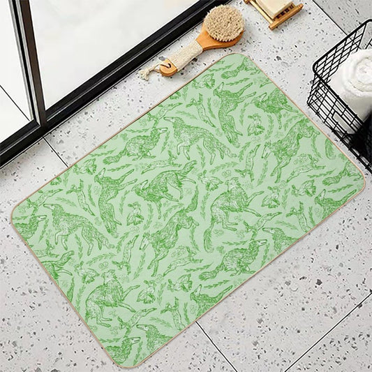 Hounds And Hares - Pale Green Toile  Absorbent Bath Mat
