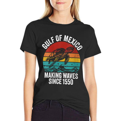 Womens Gulf Of Mexico Est 1550 Turtle The Gulf Of Mexico  Rolled Sleeves T-Shirt