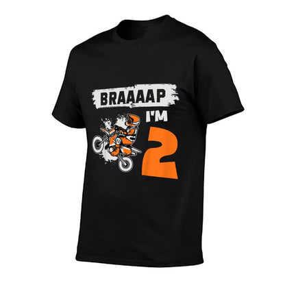 Kids Braaaap I'm 2 Dirt Bike Motocross 2 Year Old 2nd Birthday  Rolled Sleeves T-Shirt