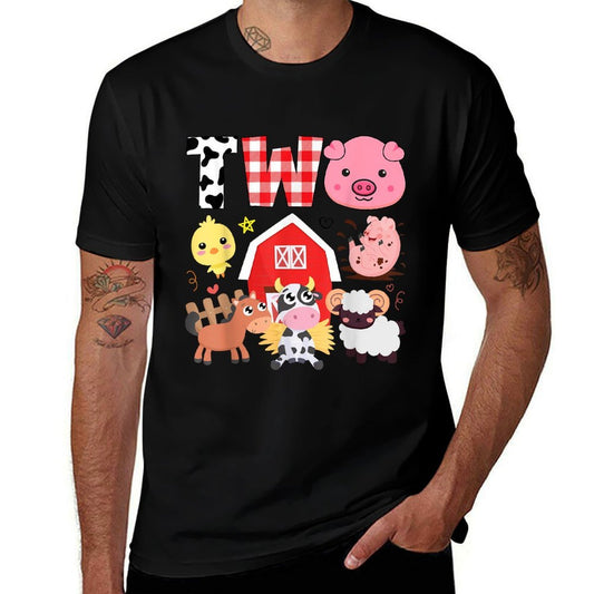 2nd Birthday Two Year Old Farm Theme Animals Birthday Party  Wrinkle-resistant T-Shirt