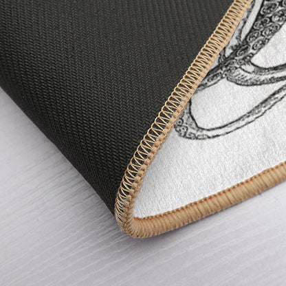 Half Octopus  Left Side  Vintage Octopus  Tentacles  Sea Creatures  Nautical  Ocean  Sea  Beach  Diptych  Black And Wh  Non-Slip Bath Mat