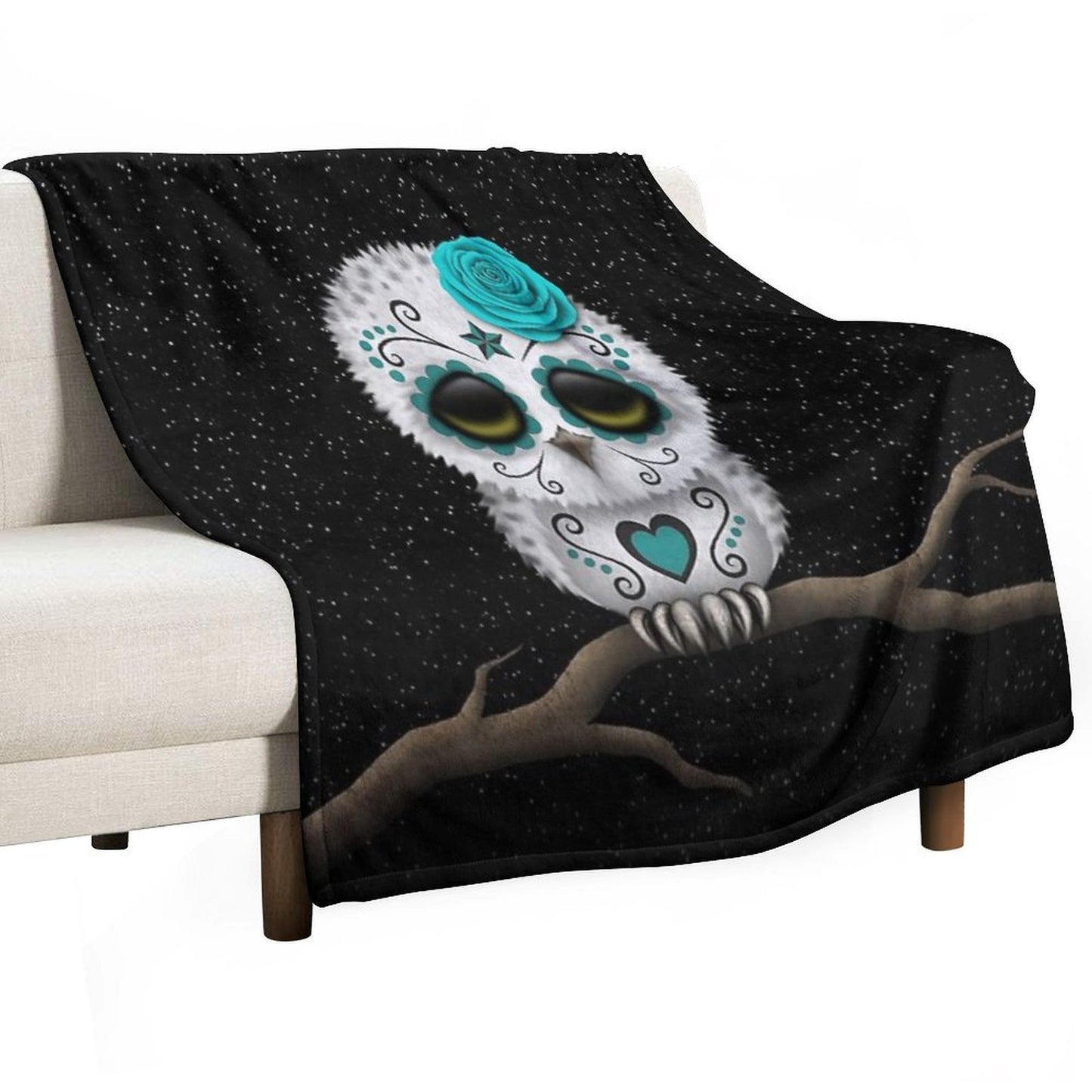 Cute Teal Blue Day of The Dead Sugar Skull Owl Compact Throw Blanket