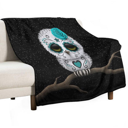 Cute Teal Blue Day of The Dead Sugar Skull Owl Compact Throw Blanket