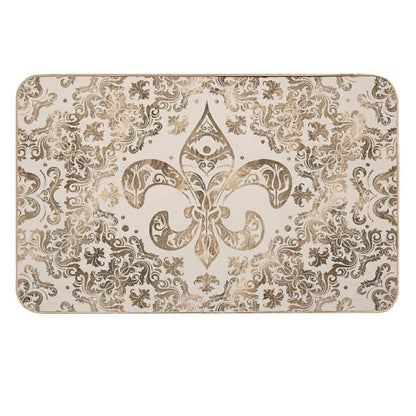 Fleur-de-lis Ornament - Pastel Gold  Slip-Resistant Bath Mat