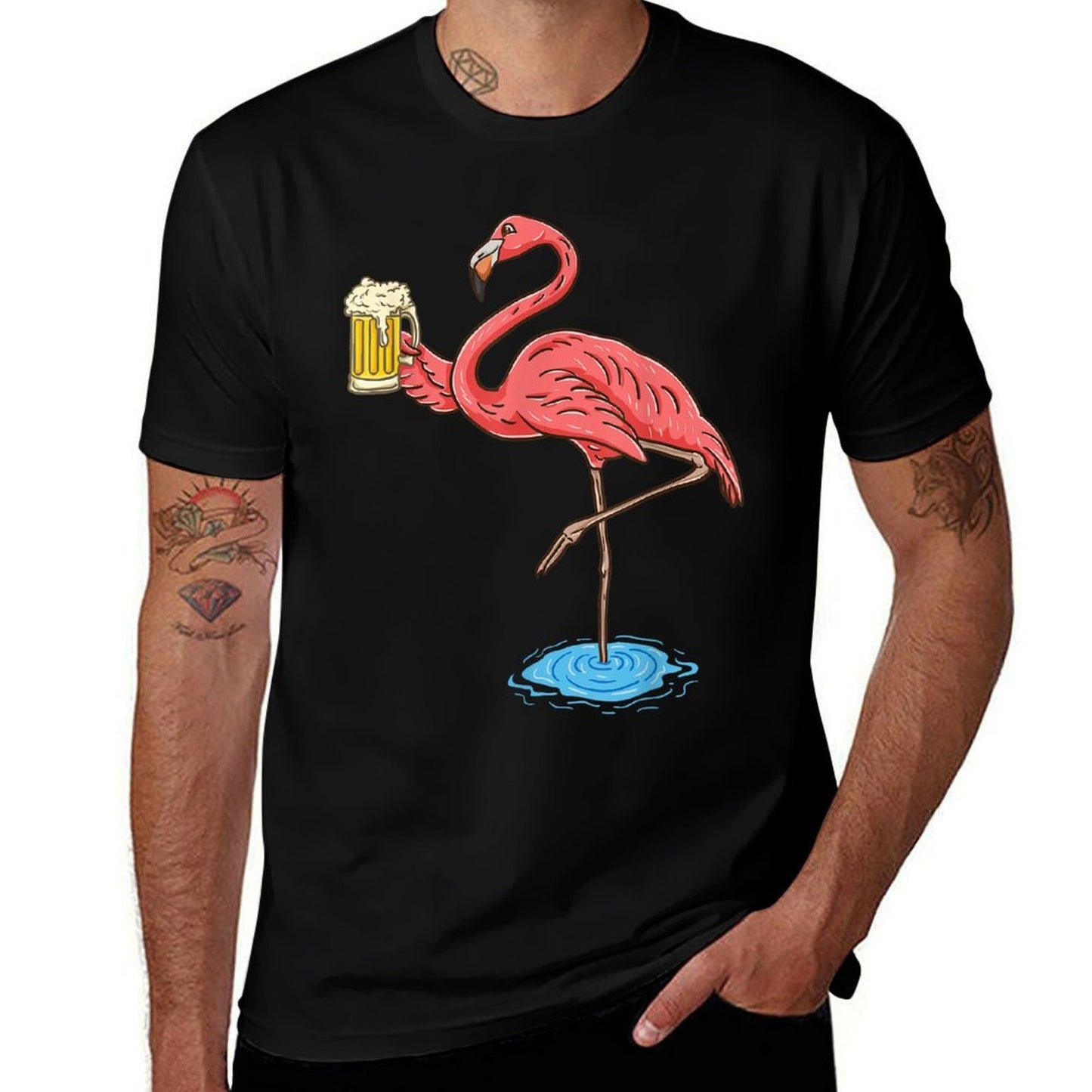 Flamingo Drinking Beer  Odor-resistant T-Shirt