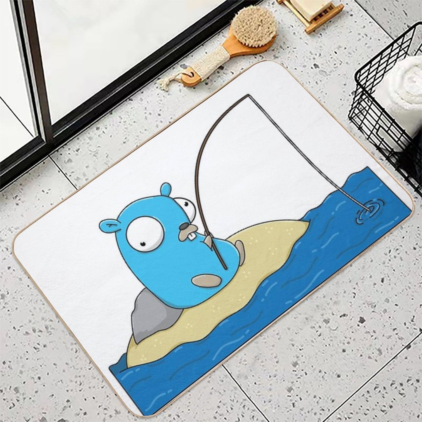 Fishing Gopher  Fade-Resistant Bath Mat