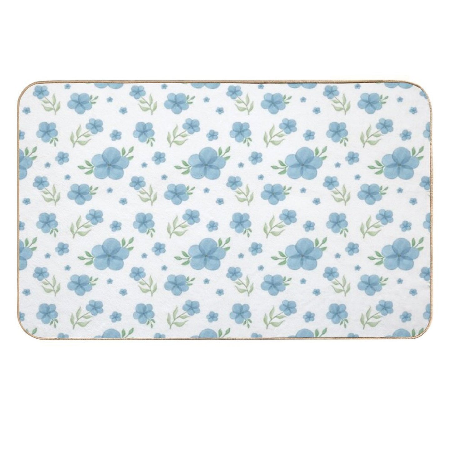 Watercolor Blue Wild Flowers Pattern with White Background  Long-Lasting Bath Mat