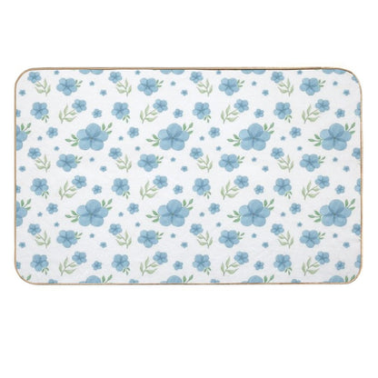 Watercolor Blue Wild Flowers Pattern with White Background  Long-Lasting Bath Mat