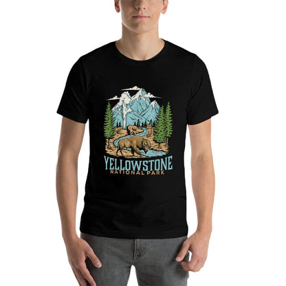 Yellowstone US National Park Wolf Bison Bear Vintage Gift  Soft T-Shirt