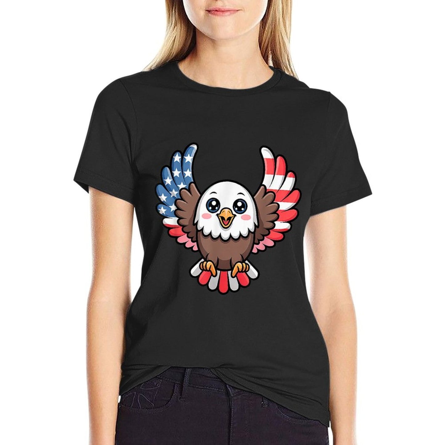 Cute Bald Eagle Kawaii USA Wings 4th of July Kids  Oversized Silhouette T-Shirt