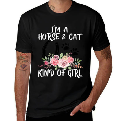 I Am Horse & Cat Kind Of Girl Horseshoe Paws  Graphic-printed T-Shirt