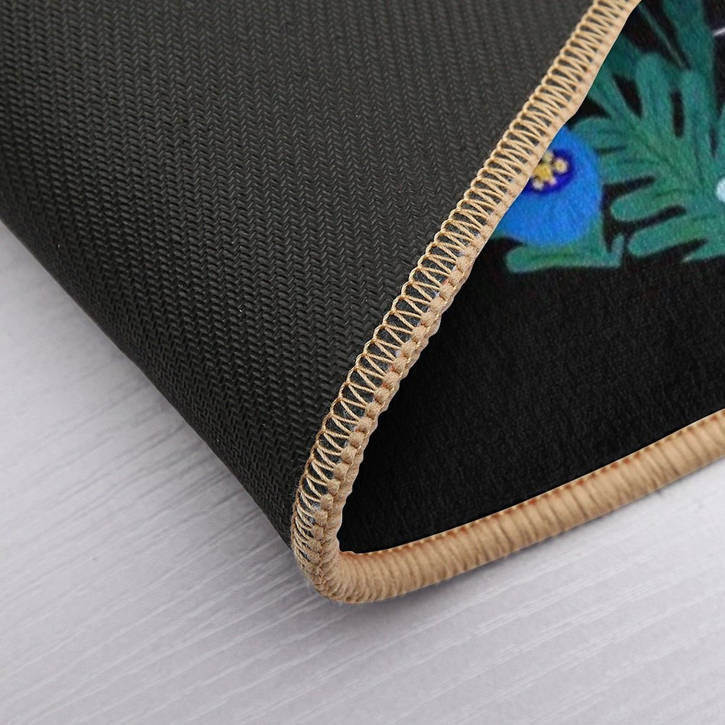 Blue Flower Black Cat  Easy To Clean Bath Mat