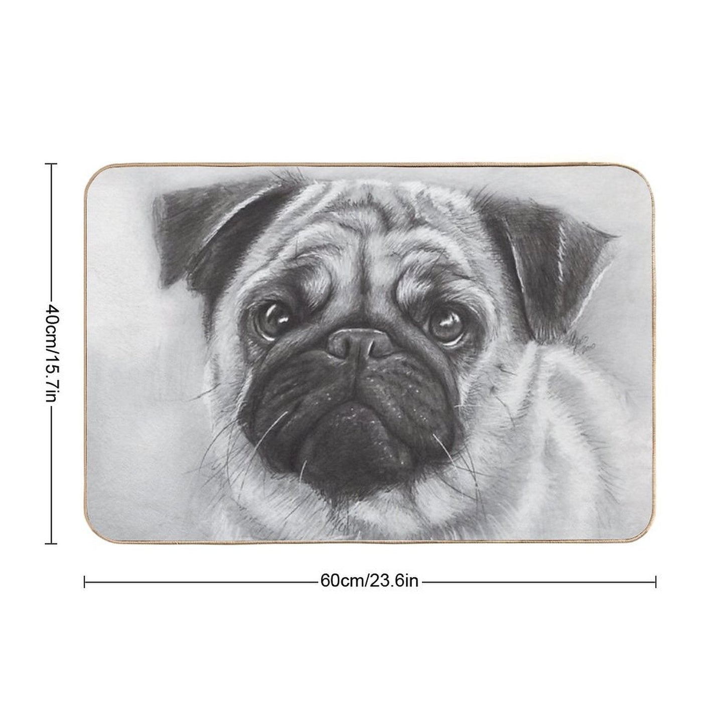 Pug Drawing  Repositionable Bath Mat