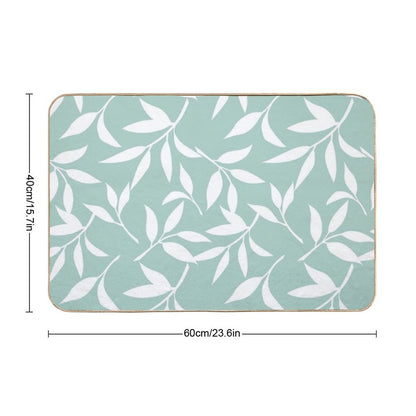 Floral Pattern with Leaves. Celadon And White Print  Slip-Resistant Bath Mat