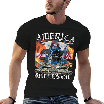 America Smells Oil Funny American Oil Meme Patriotic  Graphic-printed T-Shirt