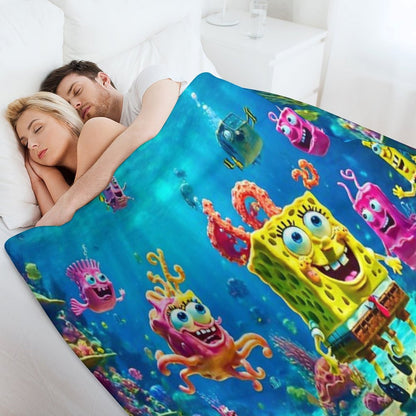 Ai SpongeBob Ocean Scene Sustainable Throw Blanket