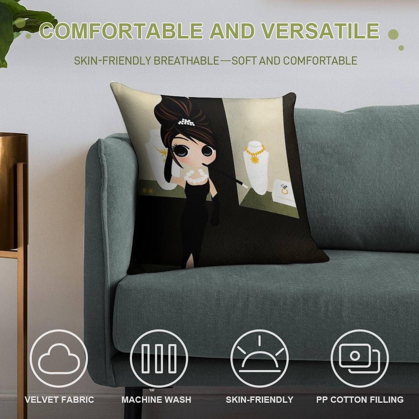 Breakfast at Tiffany's Soft Hidden Zipper Throw Pillow