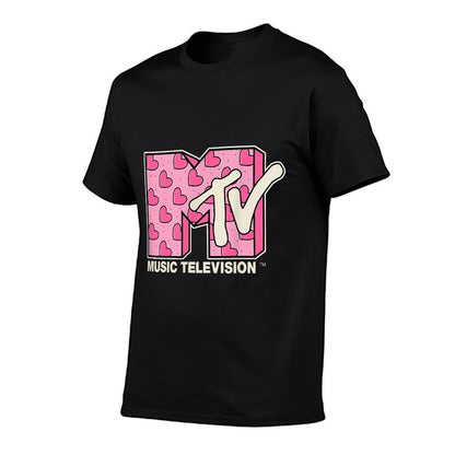 MTV Music Television Valentines Day Heart Pattern Fill  Cotton T-Shirt