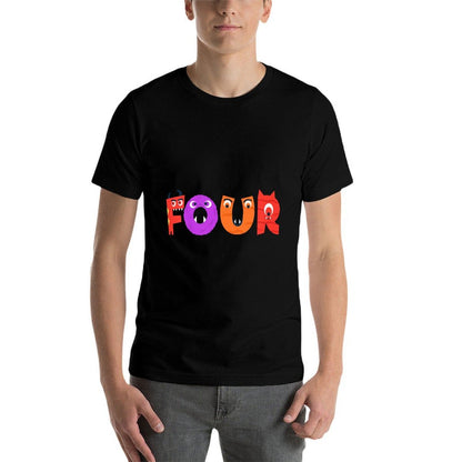 Kids Four Years Old Birthday Monster Themed Birthday Party  Summer-ready Fabric T-Shirt