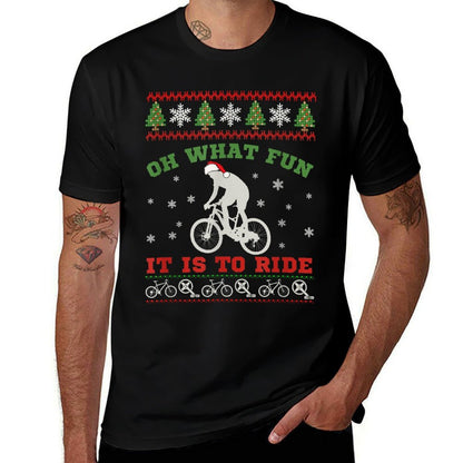 Mountain Bike Rider, Oh What Fun Christmas Ugly Sweater Gift  Ribbed Collar T-Shirt