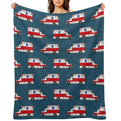 Ambulance on Dark Blue Anti-pilling Throw Blanket