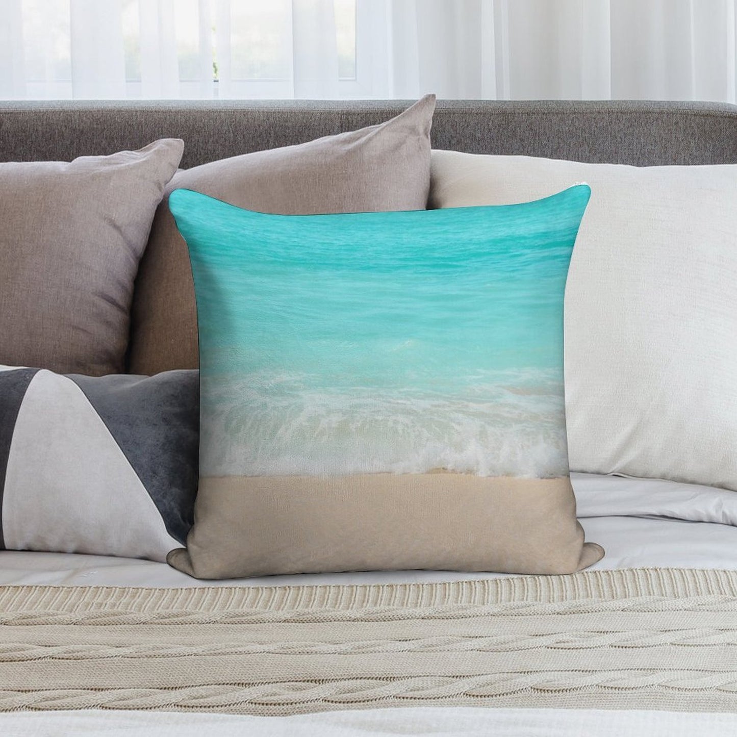 Bright Blue Calm Ocean Shore Soft Multiple Sizes Throw Pillow