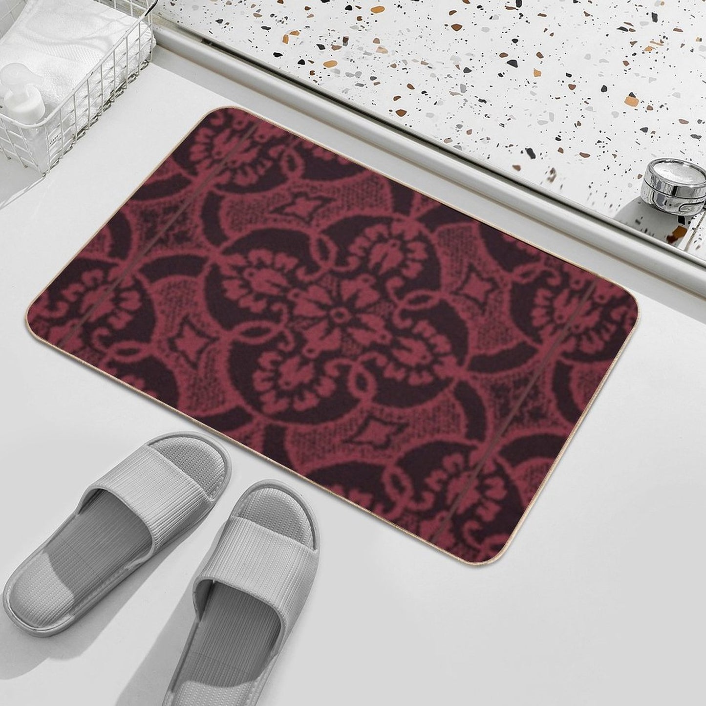 2023 Luscious Red Floral Pattern  Toxin-Free Bath Mat