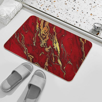 Faux Fire Red And Gold Marble  Long-Lasting Bath Mat