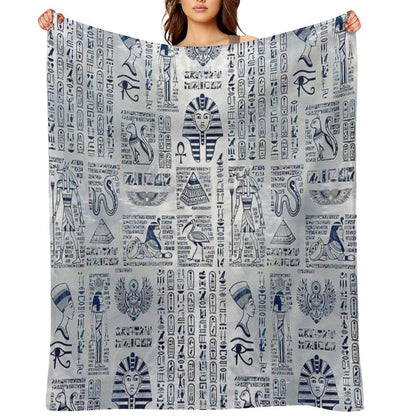 Egyptian Hieroglyphs And Deities Abalone on Pearl Plush Throw Blanket