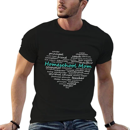 The Many Jobs of A Homeschool Mom Heart Word Cloud  Ribbed Collar T-Shirt
