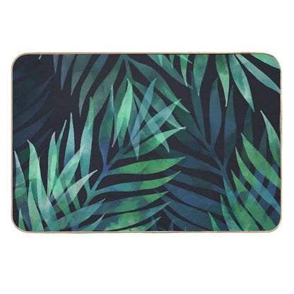 Dark Green Palms Leaves Pattern  Slip-Resistant Bath Mat