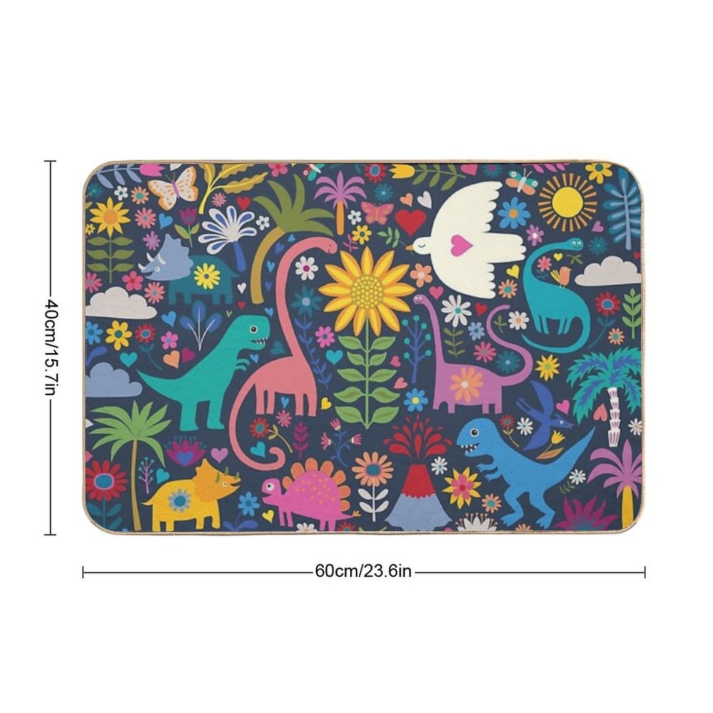 Peace, Love And Dinosaurs - Cute Animal Pattern by Cecca Designs  Easy To Clean Bath Mat