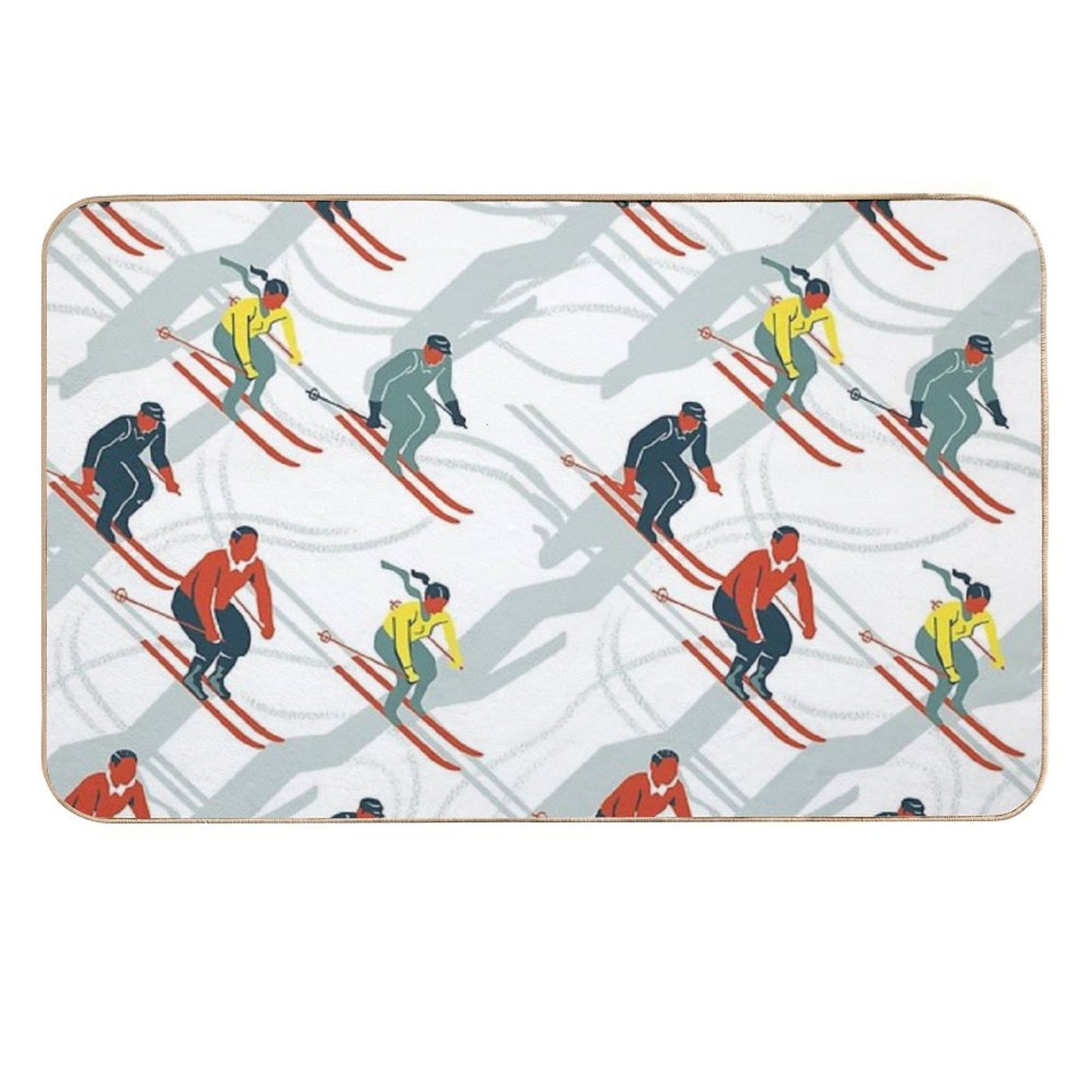 Mid Century Retro Ski Trails in Red, Teal And Yellow  Eco-Friendly Bath Mat