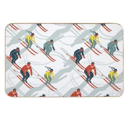 Mid Century Retro Ski Trails in Red, Teal And Yellow  Eco-Friendly Bath Mat