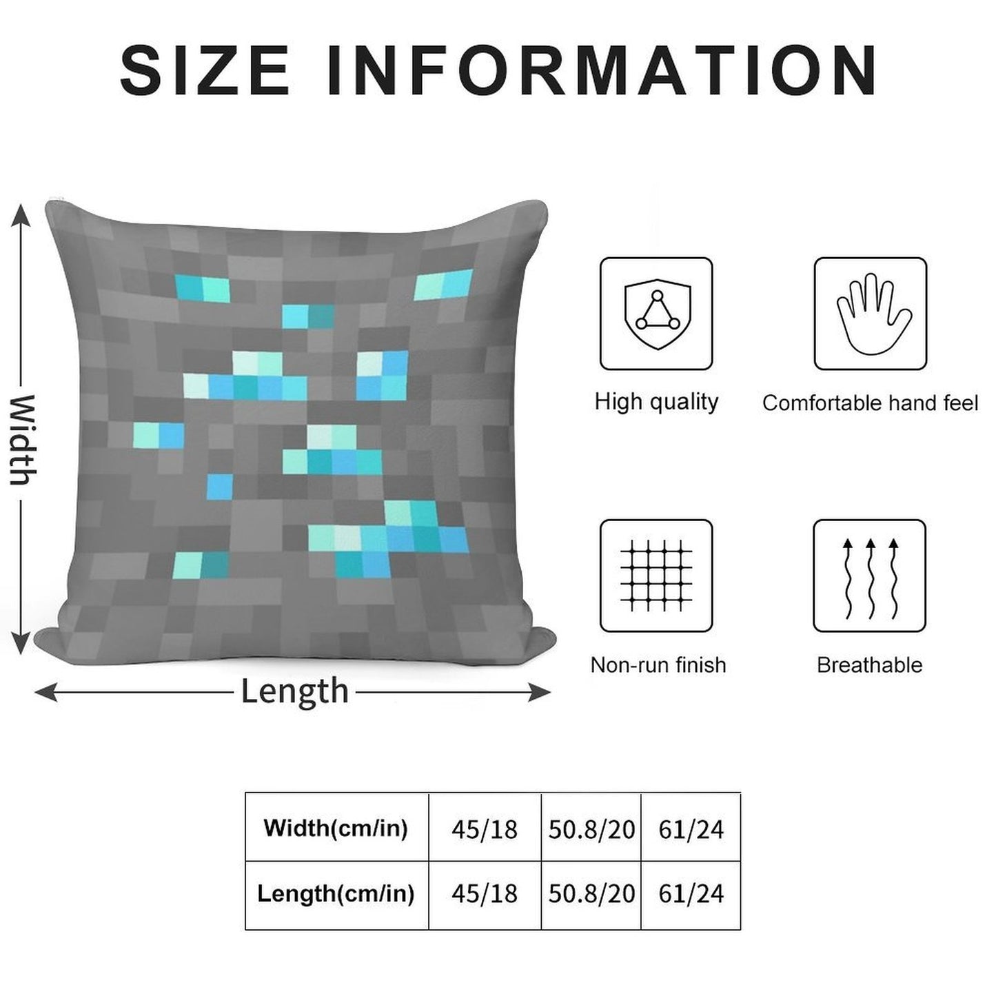 Minecraft Diamond Block Soft Short Plush Fabric Throw Pillow